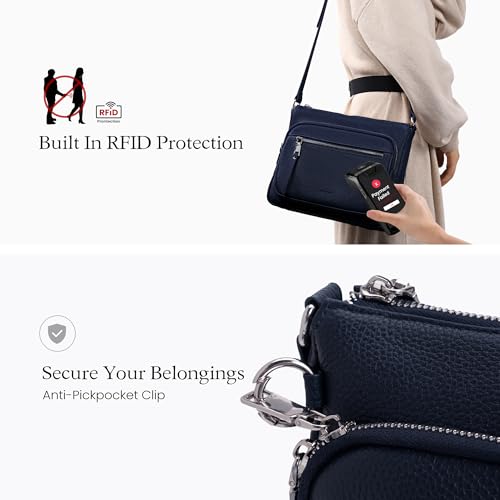 befen Anti Theft Genuine Leather Crossbody Bags for Women Handbags and Shoulder Basg with Built in Wallet RFID Leather Purse - color: Navy Blue-aa