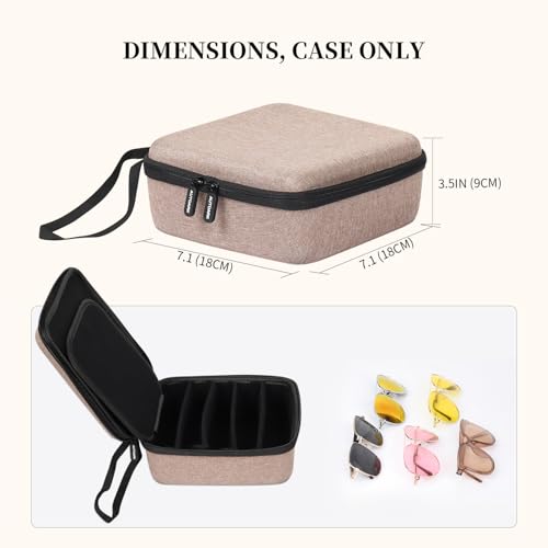 AUTOARK EVA Hard Shell Travel Eyeglasses Case,4 Adjustable Dividers,Holds 5 Glasses,Felt Lining - color: Brown