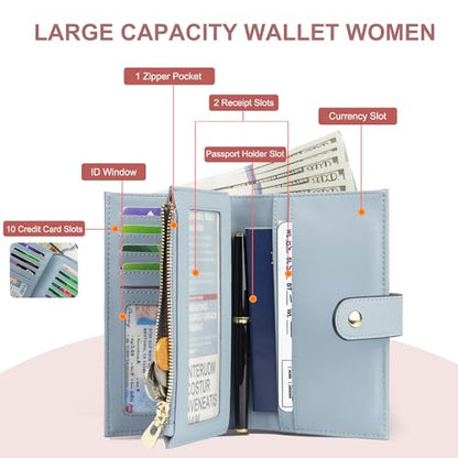 yiijay Womens Wallet RFID Blocking Vegan Leather Trifold Clutch Credit Card Holder Ladies Travel Wallet Purse with Pen Holder - color: 1 U Blue