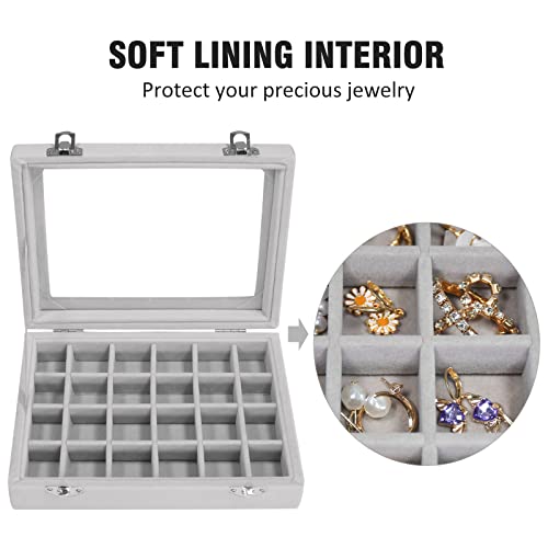 Vicoter Velvet Jewelry Box 24 Grid Jewelry Ring Display Organiser Box Tray Holder Earrings Storage Case for Girls Wife Mom Women (Gray) - color: Gray