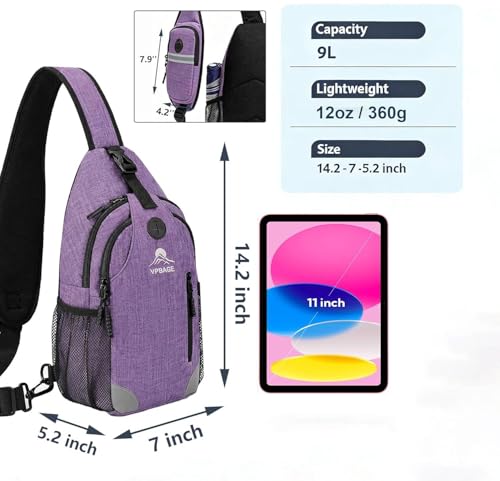 Sling Backpack for Women & Men, Crossbody Travel Bag with Water Bottle Holders, 17 Pockets, Quick-Access Phone Pocket, Hidden Security Pocket, Fits 11" Tablet, for Daily Carry, Travel, Theme Parks - color: E-plum