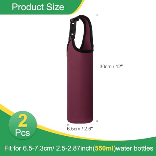 uxcell 2pcs Neoprene Carrier Water Bottle Sleeve, 15.5-20oz Insulated Water Glass Bottle Carrier Bag Collapsible Drink Bottle Sleeve Cover Holder with Handle, Wine Red - color: Wine Red