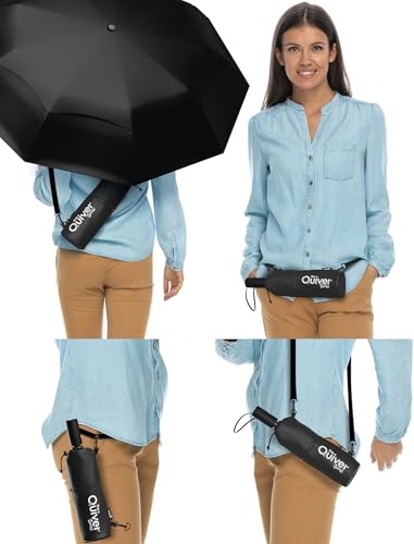 Repel Windproof Travel Umbrella - Compact & Withstands Winds up to 100MPH , Strongest Premium Auto Folding Umbrella for Rain and Sun - Durable, Light & Portable for Women & Men , Fits Backpack & Cars - color: Black Umbrella + Black Carrying Sling