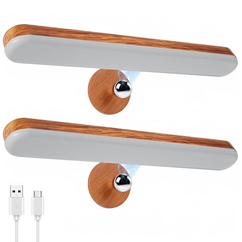 Benreom 2 Pack Vanity Lights for Mirror with 4000mAh Rechargeable Battery, Touch Control Dimmable Makeup Light with 3 Color Modes, Magnetic 360° Adjustable LED Bathroom Mirror Light, Light Wood - color: Light Wood, size: 2 Pack
