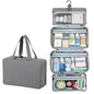 4-Layer Foldable Hanging Toiletry Bag – Large Capacity Travel Organizer with Dry-Wet Separation, Portable Toiletry Kit for 3-5 People (Grey) - color: Grey