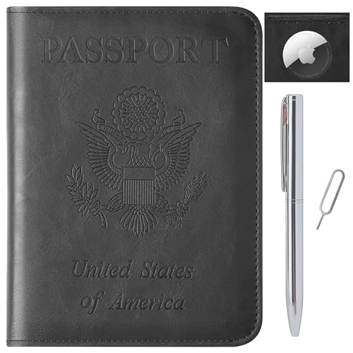 Airtag Passport Holder for Travel Essentials Wallet Rfid Blocking Cover Leather Case Vacation Travel Accessories for Women Men (601#Black) - color: 601#Black, style: For Airtag