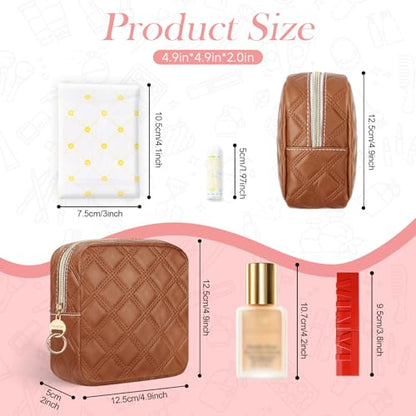 4.9" Small Makeup Bag, Quilted PU Leather Mini Cosmetic Bag for Purse, Portable Small Travel Makeup Pouch for Daily Use, Birthday/Wedding/Christmas Gifts (Quilted Checkered, Black) - color: Quilted Checkered Black-4.9 inch