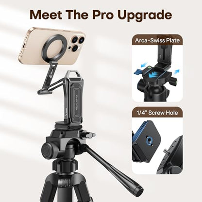 OMOTON 360°Rotating for MagSafe Tripod with 1/4" Screw Arca, Adjustable Magnetic Phone Tripod for iPhone 17/16/15 Pro Max Air, Fold Selfie Stick Fits Vlog, Gym, Travel Essentials, Black& Black Pro - color: 8-Black&Black Pro