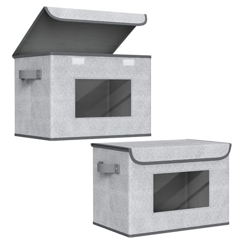Univivi Larger Fabric Collapsible Storage Bins, Foldable Storage Boxes with Lids, Storage Cube Organizer Basket for Home, Closet, Bedroom(Gray, 17“ x 12” x 12") - color: Gray, size: 17''-2 Pack