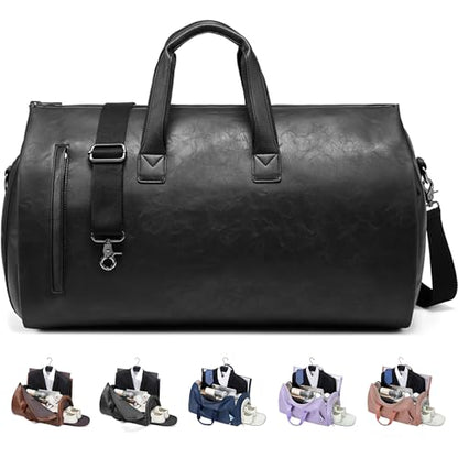 Convertible Garment Bag, Carry on Garment Duffel Bag with Shoulder Strap, Men's Women's Travel Clothing Bag with Shoe Compartment, 2-in-1 Hanging Suitcase Suit Business Travel Bag (Black) - color: Black