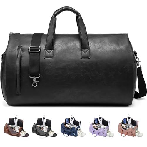 Convertible Garment Bag, Carry on Garment Duffel Bag with Shoulder Strap, Men's Women's Travel Clothing Bag with Shoe Compartment, 2-in-1 Hanging Suitcase Suit Business Travel Bag (Black) - color: Black