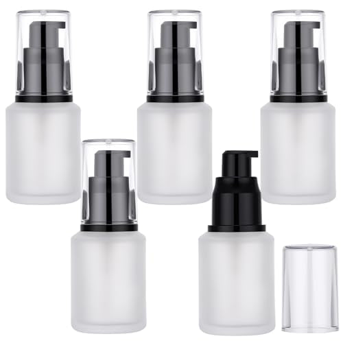 Segbeauty 1oz Frosted Glass Travel Size Bottles for Lotion, 5pcs Matte Translucent Empty Essential Oil Bottle, 30ml Travel Containers Refillable Cream Pump Bottle, Toiletry Bottles for Liquids - color: Frosted Translucent, style: 5pcs 1oz