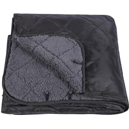 REDCAMP 79"x79" Large Warm Camping Blanket Waterproof & Windproof with Fleece Lining, Outdoor Blanket for Cold Weather Stadium Picnic Travel, Machine Washable Black - color: Black&grey/79"x79"