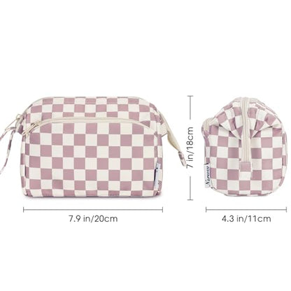 Narwey Checkered Makeup Bag Women Wide-open Make up Bag Travel Cosmetic Bag Organizer Toiletry Bag for Cosmetics Toiletries Accessories (Dusty Rose Checkerboard) - color: Z-Dusty Rose Checkerboard