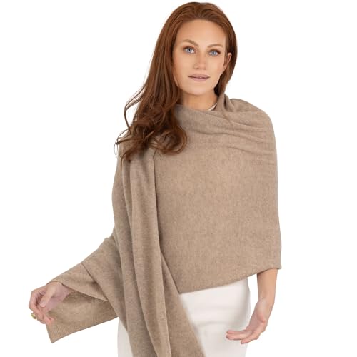 Velanio Cashmere 100% Cashmere Knitted Wrap Pashmina Shawl Extra Large Scarf Stole for Women Travel - color: Mink