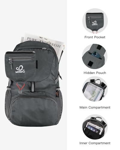WATERFLY Small Lightweight Packable Backpack: 20l Ultra Light Foldable Travel Hiking Camping Daypack Day Pack for Man Woman - color: Gray