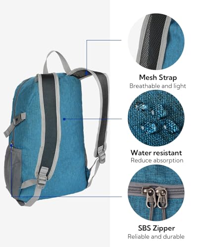 WATERFLY Small Lightweight Packable Backpack: 20l Ultra Light Foldable Travel Hiking Camping Daypack Day Pack for Man Woman - color: A-teal Blue