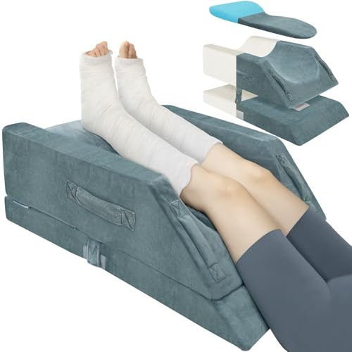 KingPavonini 4-Height Adjustable Leg Elevation Pillows for After Surgery with Ergonomic Curve, Memory Foam Leg Support Pillow for Legs, Back Pain Relief, Wedge Pillow for Sleeping, Rest (Double Leg) - color: Grey, size: Double Leg (Upgraded)
