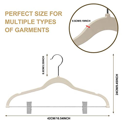 Quality Plastic 20-Pack Non Velvet Non-Flocked Thin Compact Coat Hangers with Metal Clips for Skirts Pants Blouses 360° Swivel Hook (Ivory, 20) - color: Ivory