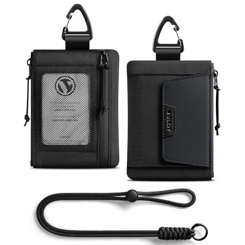 VULKIT RFID Blocking Lanyard Wallet for Men and Women, Nylon Neck Wallet with ID Window, Zipper Pouch and Keychain, Magnetic Pocket for Hiking, Fishing and Outdoor Activities, Carbon Black - color: Carbon Black