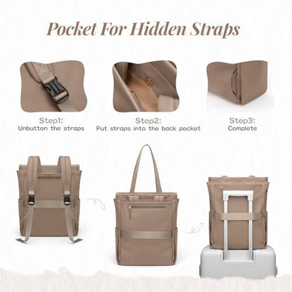 GOLF SUPAGS Convertible Laptop Backpack for Women Casual Daypack Notebook Tote Bag for Work College Travel Leisure (Champagne) - color: Champagne-n