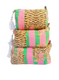 YILLE Set of 3 Pieces Block Printed Travel Organizer Kit Storage Bag for Women Makeup Bag Travel Cosmetic Bag (Pink Green Fat Tiger) - color: Pink Green Fat Tiger