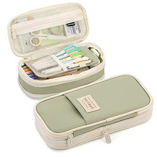 MAMUNU Expandable Pencil case with compartments, Large Capacity Pencil Cases Pencil Bag Pouch Kids Adults, Portable Pencil Case Large School Stationery Organizer, Makeup Cosmetic Bag, Green - color: Green