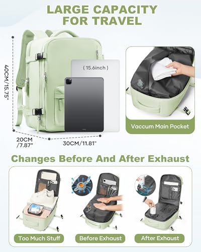 WONHOX Vacuum Travel Backpack Women,Carry On Backpack Flight Approved 18x14x8 inches Bag Spirit Airlines Personal ltem,College Sports Hiking Laptop Rucksack Blackpack mochila de viajes Men,MintGreen - color: A22-mintgreen