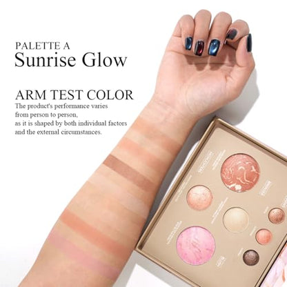 All-in-One Baked Makeup Palette with 3 Eyeshadows, 2 Highlighters, 1 Blush & 1 Bronzer - Highly Pigmented, Silky Smooth, Easy to Blend Full Face Make Up Pallet, Travel-Friendly Makeup Kit (01) - color: 01