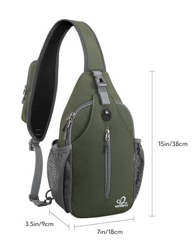 WATERFLY Crossbody Sling Backpack Sling Bag Travel Hiking Chest Bags Daypack (Dark Green) - color: Dark Green