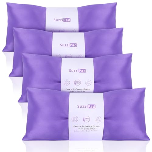 SuzziPad Lavender Eye Pillows for Relaxation with Aromatherapy, Weighted Mask for Sleeping, Hot & Cold Therapy Compress for Dry Eyes, Yoga Meditation Pillow, Purple, 4 Packs - color: Purple
