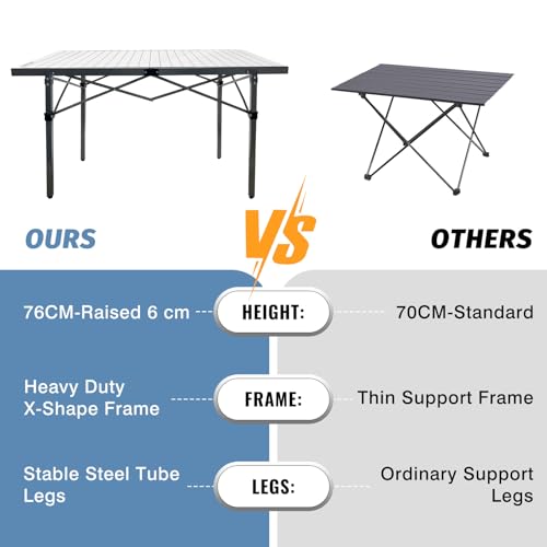 29.9" Tall Folding Camping Table for 2-6 Person, 54.7" Large Aluminum Foldable Roll-up Table Outdoor with Carry Bag for Picnic, Camp, Sturdy, Backyard, Patio - color: Silver