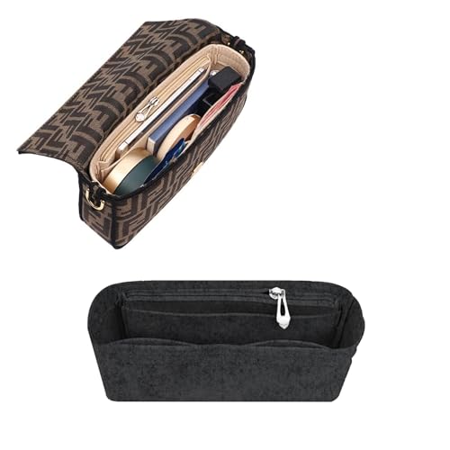 Chispee Purse Organizer Insert Felt Bag Organizer with Zipper for Baguette Small Tote Bag Finishing Inner Handbags Insert Organizer for Women Inner Bladder Storage (Small, Dark Gray) - color: Dark Grey, size: Small