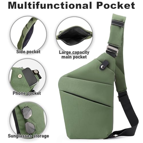 Anti Theft Travel Bag, One Shoulder Large Capacity Cross-body Bag Chest Fashion Lightweight Sling Bags for Travel Sports - color: Green, style: Right Shoulder