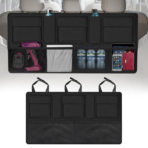 EcoNour Backseat Trunk Organizer | 42 x20 Inches Car Storage with 9 Spacious Pockets | Waterproof, Heavy-Duty Hanging Organizer for SUVs, Trucks & Hatchbacks | Space-Saving, Foldable & Easy to Install
