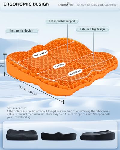 Thickened Gel Seat Cushion, Egg Gel Chair Pads for Wheelchair Pressure Coccyx Sciatica Pain Relief, Cooling Desk Seat Cushion for Kayak, Car, Office Chair Long Sitting[Orange-2.75"] - color: Orange, size: 16.9*14.5*2.75in