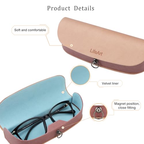 LifeArt Eyeglass Case Hard Shell, Portable Sunglass Case, Fashionable PU Leather Eyeglass Case, Lightweight - color: Banyuan_light Pink