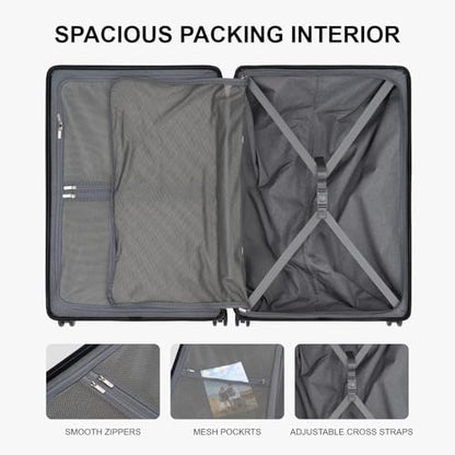 LEVEL8 Checked Luggage, Large Hardside Suitcases with Wheels 28 Inch Luggage, Luminous Textured Lightweight Hard Shell Suitcases Locks Tsa Approved, Black - color: Black, size: Checked-Large 28 Inch