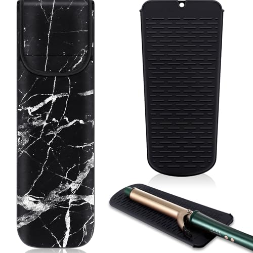 Shappy 2 Pcs Heat Resistant Hair Tools Bag Curling Iron Travel Case Cover Neoprene Flat Iron Holder Travel Case and Silicone Mat Pouch for Hot Hair Tools Storage Organizer(Retro Style) - style: Retro Style