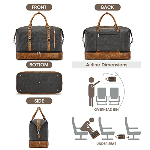 S-ZONE Weekender Bag for Men Canvas Duffle Large Weekend Overnight Travel Carry On Tote Bag with Shoe Compartment Black - color: B-Black