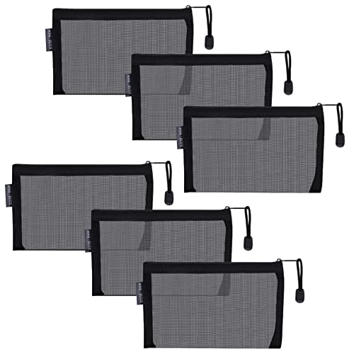 HRX Package Small Mesh Cosmetic Bags with Zipper, 6pcs Black Travel Makeup Pouches Organizer Case for Purse Diaper Bag - color: Black, size: A6
