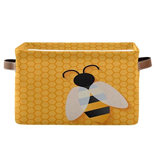 Cute Bee Square Storage Basket Bin Canvas Fabric Compressible Organizer Basket with Handle for Bedroom Nursery Office, 1PCS - color: Bee 1