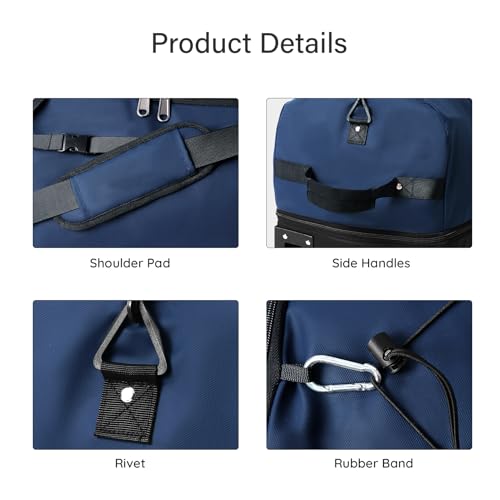 32" Soft-Sided Foldable Wheeled Duffle Bag, 110L Expandable 140L Rolling Travel Bag with Matching Storage Pouch, Updated Navy - color: Navy