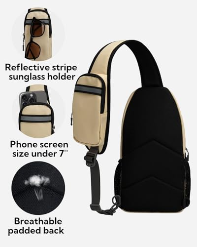 WATERFLY Crossbody Sling Backpack Sling Bag Travel Hiking Chest Bag Daypack - color: Z-beige