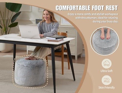 WSOFRLAC Round Pouf Ottoman Foot Rest Plush Ottoman Footstools for The Living Room Ottomans Stuffed Full of Foam Blocks 26"x18" Large Foot Stool Dark Grey Footrests Hassocks and Ottomans Set - color: Dark Grey, size: 26"D x 26"W x 18"H