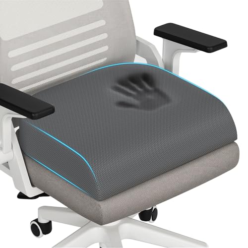 TranquilRelax Large Seat Cushion，Soft Foam Cushion for Long Sitting Hours on Office Chair, Home & Car, Non-Slip Chair Pad for Relieving Back & Sciatica & Hip & Coccyx Pain (Grey) - color: Grey, size: Large