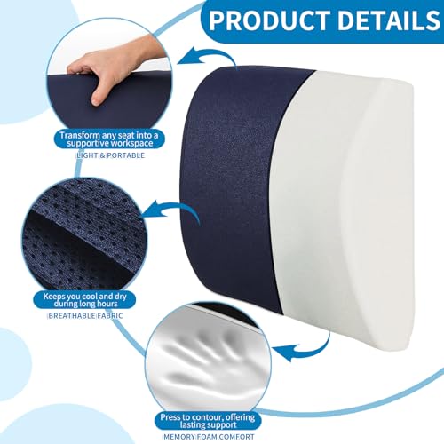 Lumbar Support Pillow for Office Chair, Memory Foam Back Support Pillow for Office Chair, Help Relieve Pain of Back and Lumbar, with Breathable Cover, Ergonomic and Comfortable for Long Hours Sitting