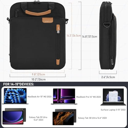 15 inch Laptop Sleeve Bag,Padded Protective Travel Carrying Case for New 15"/15.3" MacBook Air M5 M4 M3 M2 2026-2023,Dell XPS 15 Plus,15 Inch Surface Laptop 7/6/5/4/3,Galaxy Tab S9 Utra 14.6" - color: Black, size: 15 Inch