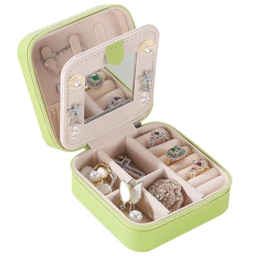 KElofoN Travel jewelry case Travel jewelry box Travel Jewelry Organizer Small Jewelry Organizer Box Gift for Girls Women with Mirror(Grass green) - color: Grass green