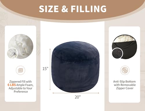 WSOFRLAC Boho Ottoman Living Room Furniture 20"x15" Round Ottomans Pouf Couch Foot Rest Navy Pouf Ottoman Foot Rest with Foam Chunk Filling Pouffe Ottomans Stuffed Foot Rests Poufs for Couch - color: Navy, size: 20"D x 20"W x 15"H